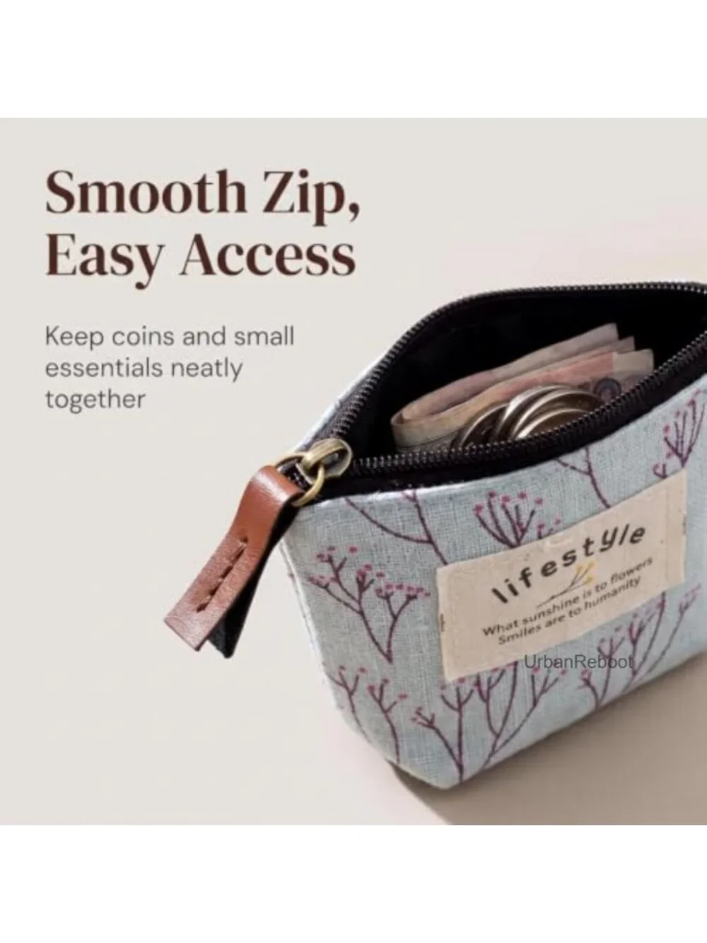 Mini Canvas Coin Purse Set Flower Pattern Zipper Pouch for Cash Keys Cards